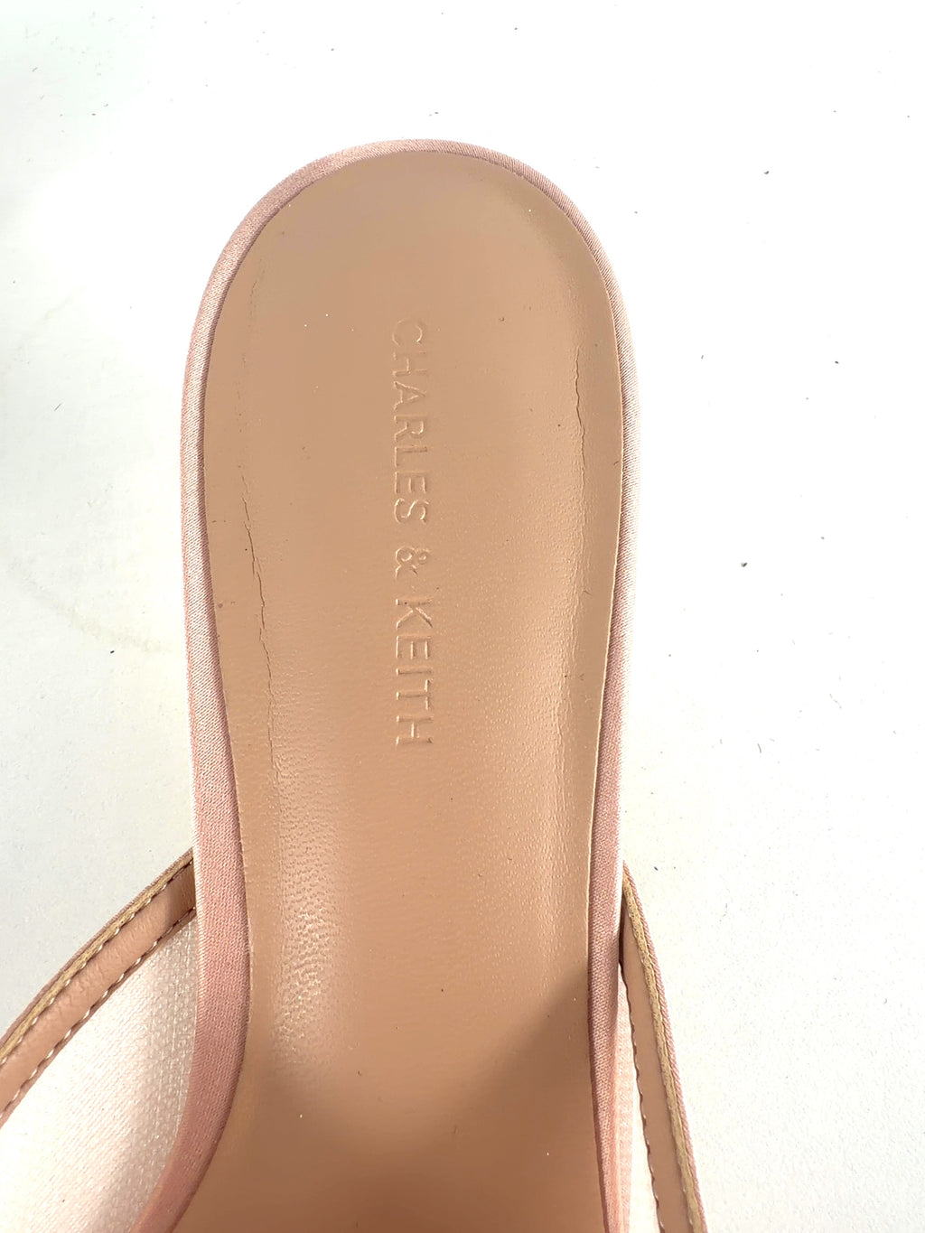 Charles & Keith Nude Glittered Mesh Bow Kitten Heels Pink, size UK 5 EU 38 👠 — care label