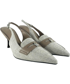 Charles & Keith Cream Griselda Two-tone Slingback Heels UK 5 EU 38