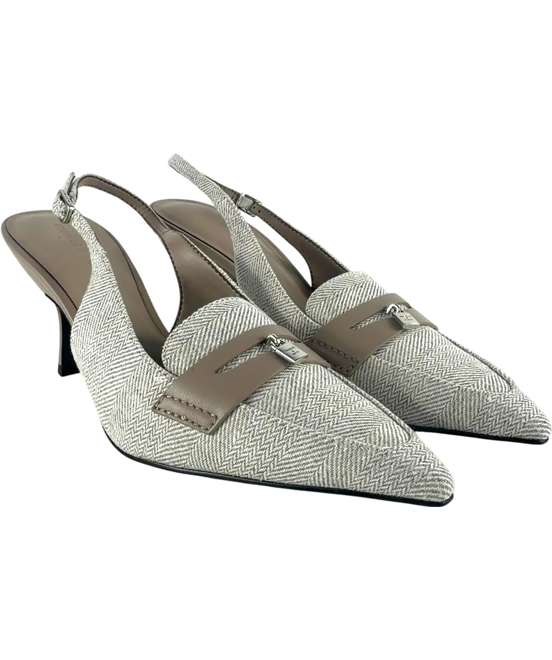 Charles & Keith Cream Griselda Two-Tone Slingback Heels, size UK 5 EU 38 👠 — front