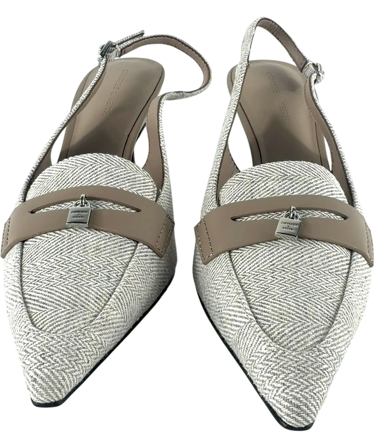 Charles & Keith Cream Griselda Two-tone Slingback Heels UK 5 EU 38 — Front (both, face on)