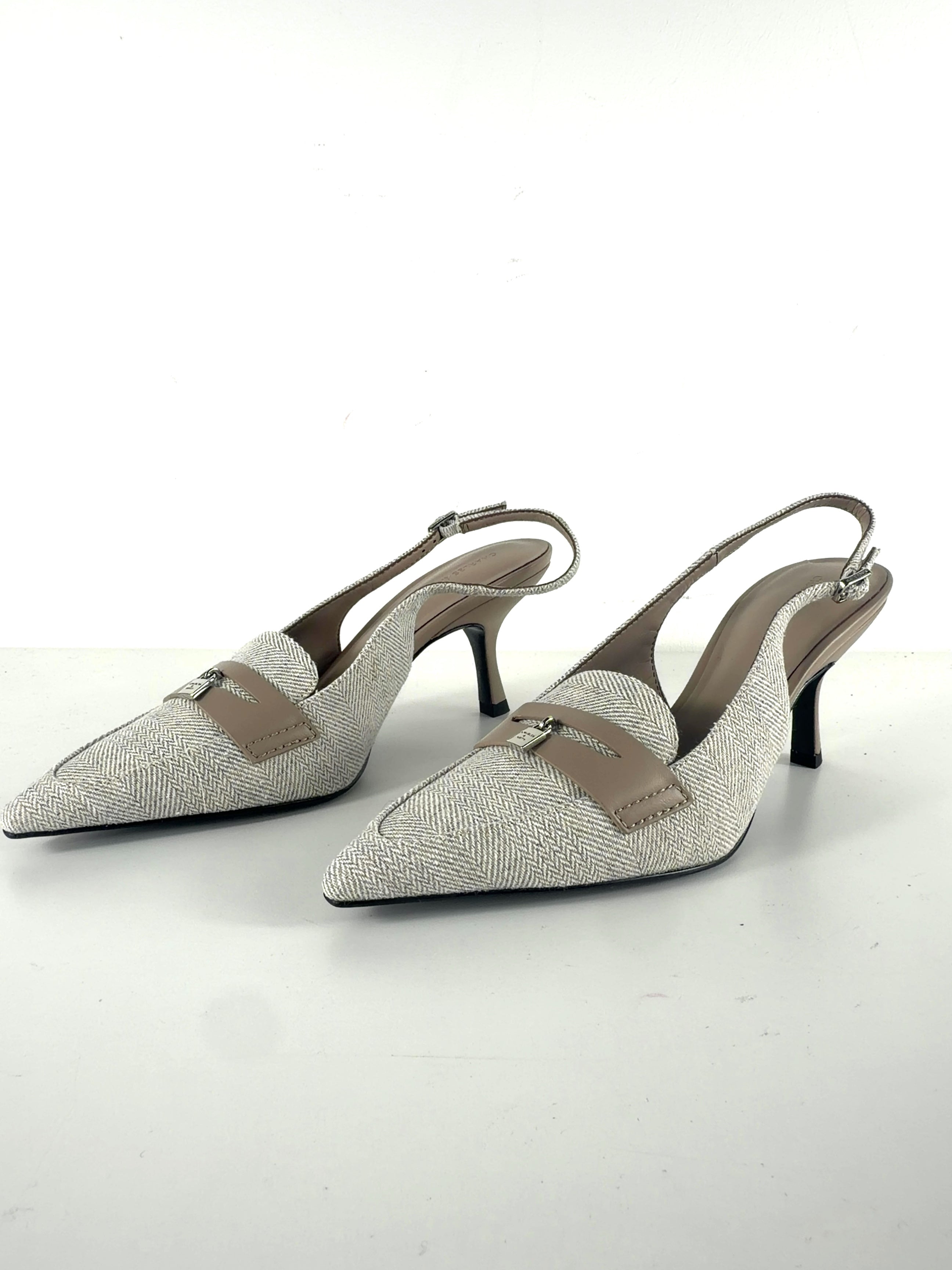 Charles & Keith Cream Griselda Two-Tone Slingback Heels, size UK 5 EU 38 👠 — label