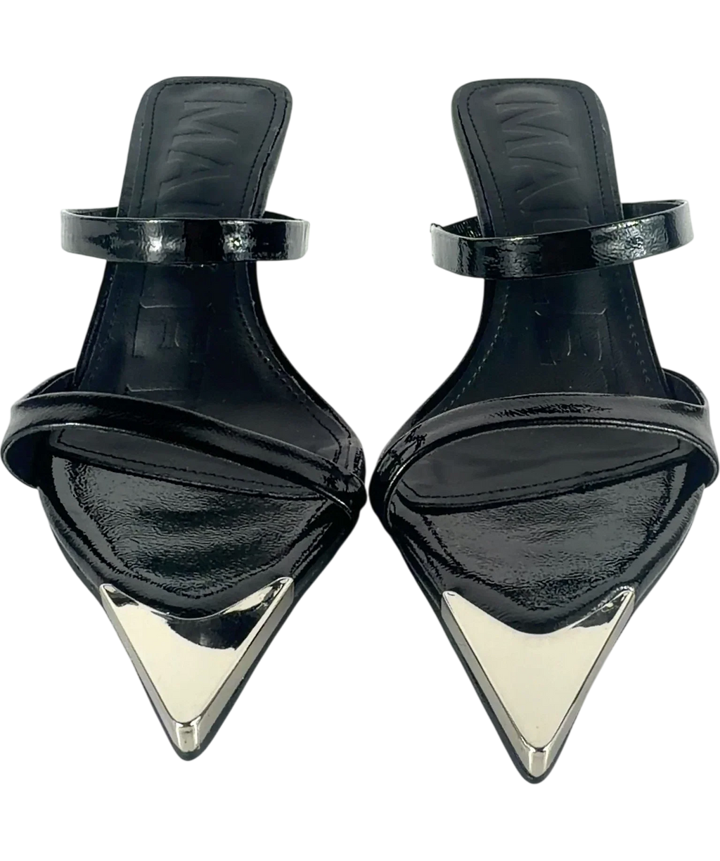 MALLET Frederica Black Patent Leather Pointed Mules UK 5 EU 38 — Front (both, face on)