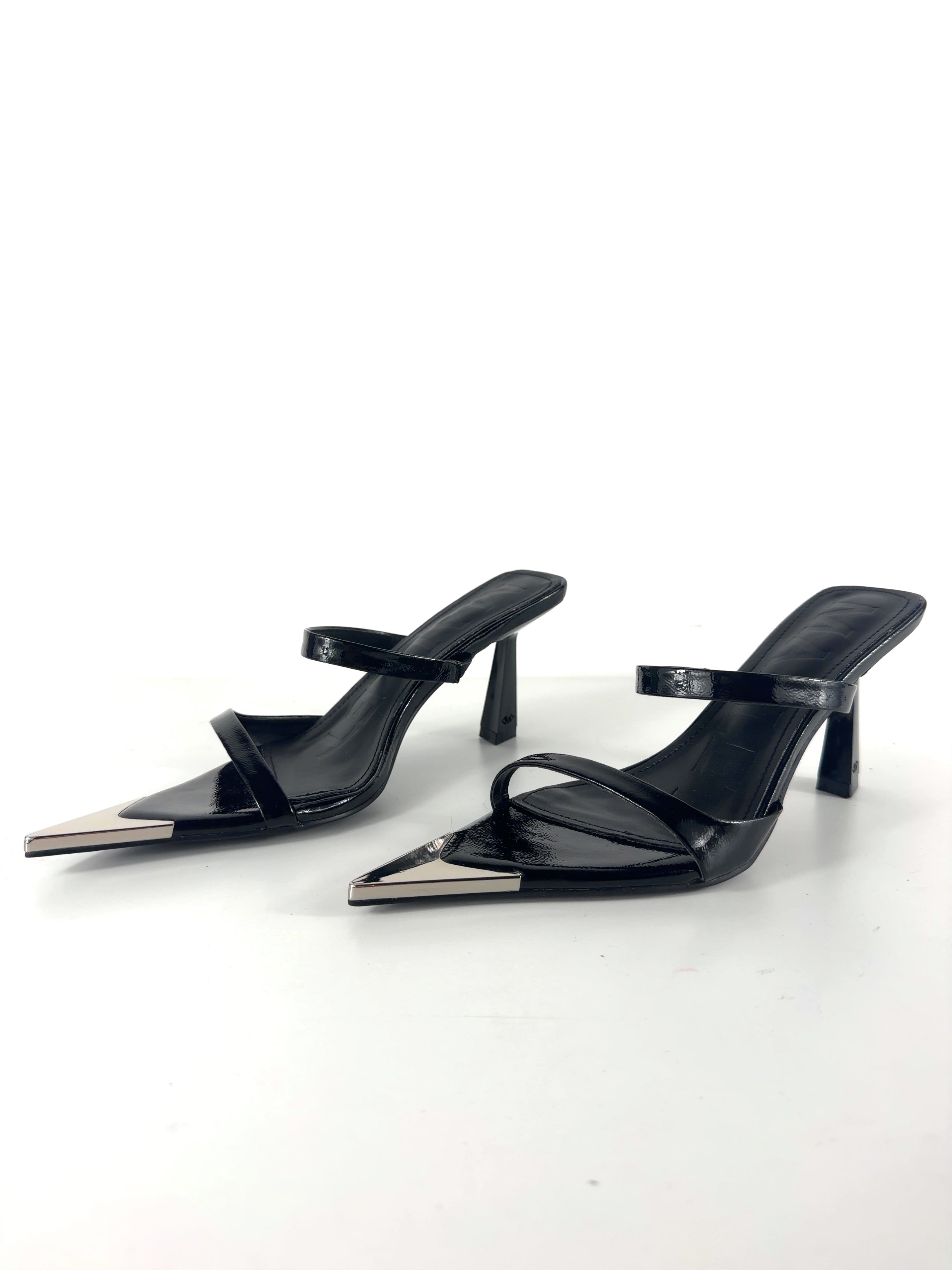 Mallet Black Frederica Black Patent Leather Pointed Mules, size UK 5 EU 38 👠 — label