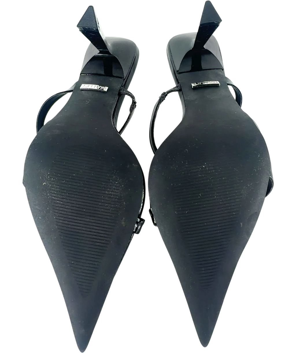 Mallet Black Frederica Black Patent Leather Pointed Mules, size UK 5 EU 38 👠 — fabric detail