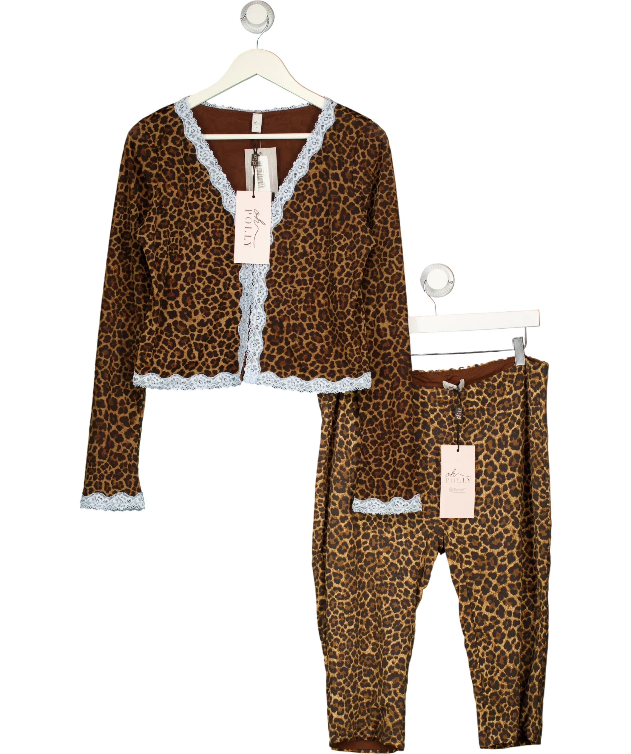 OH POLLY Orange 2-PIECE BROWN LACE TRIM Laksila Cardigan & Marlie Capri Set Leopard, size UK XL/XXL — front