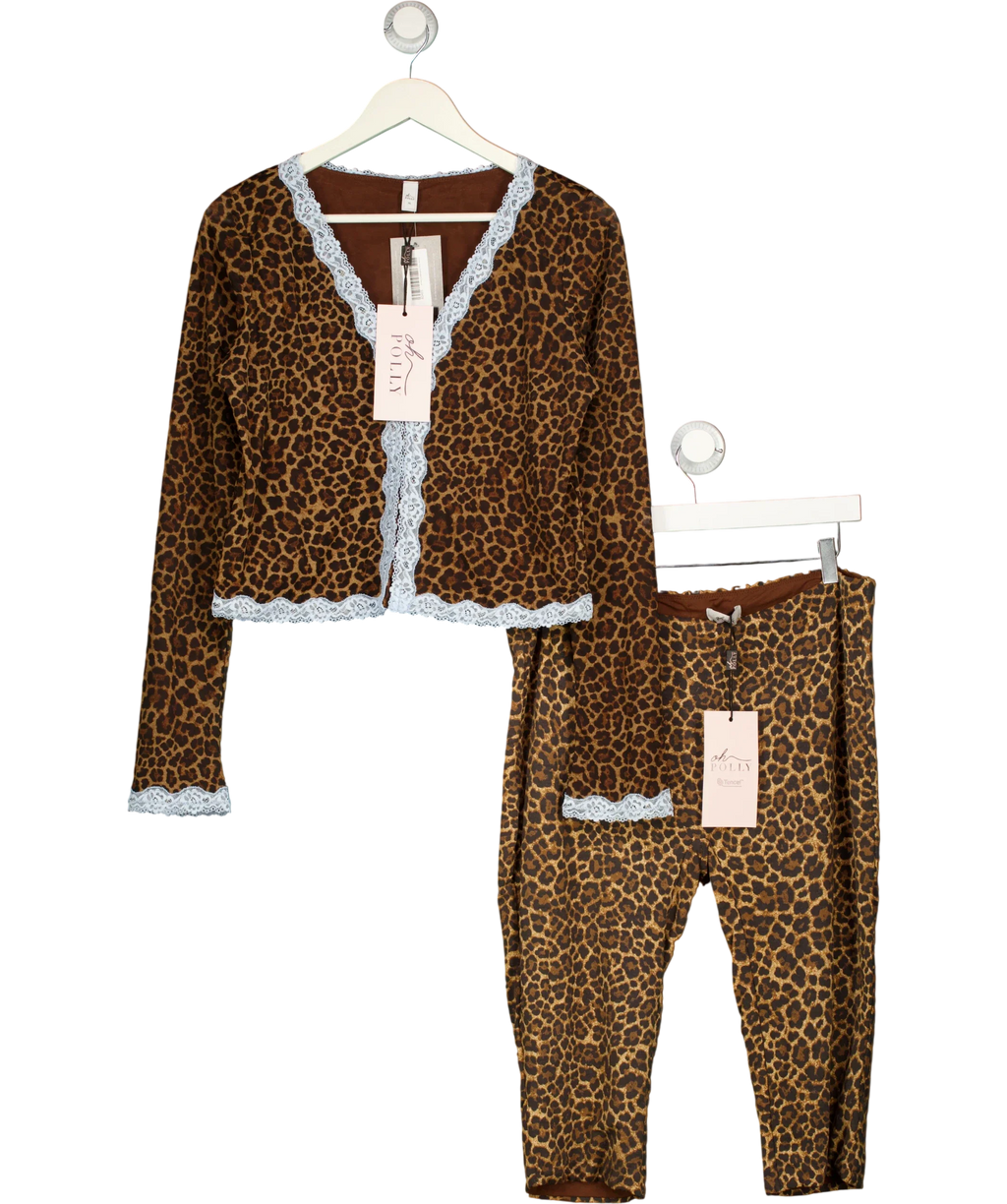 OH POLLY Orange 2-PIECE BROWN LACE TRIM Laksila Cardigan & Marlie Capri Set Leopard, size UK XL/XXL — front