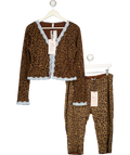 OH POLLY Orange 2-PIECE BROWN LACE TRIM Laksila Cardigan & Marlie Capri Set Leopard, size UK XL/XXL — front