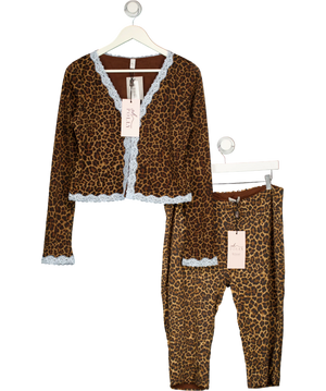 OH POLLY Orange 2-piece Brown Lace Trim Laksila Cardigan & Marlie Capri Set Leopard UK XL/XXL