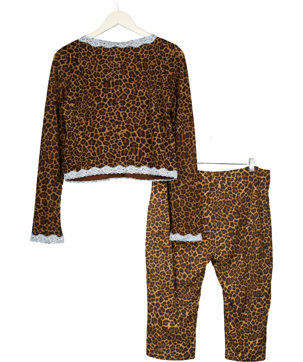 OH POLLY Orange 2-PIECE BROWN LACE TRIM Laksila Cardigan & Marlie Capri Set Leopard, size UK XL/XXL — back