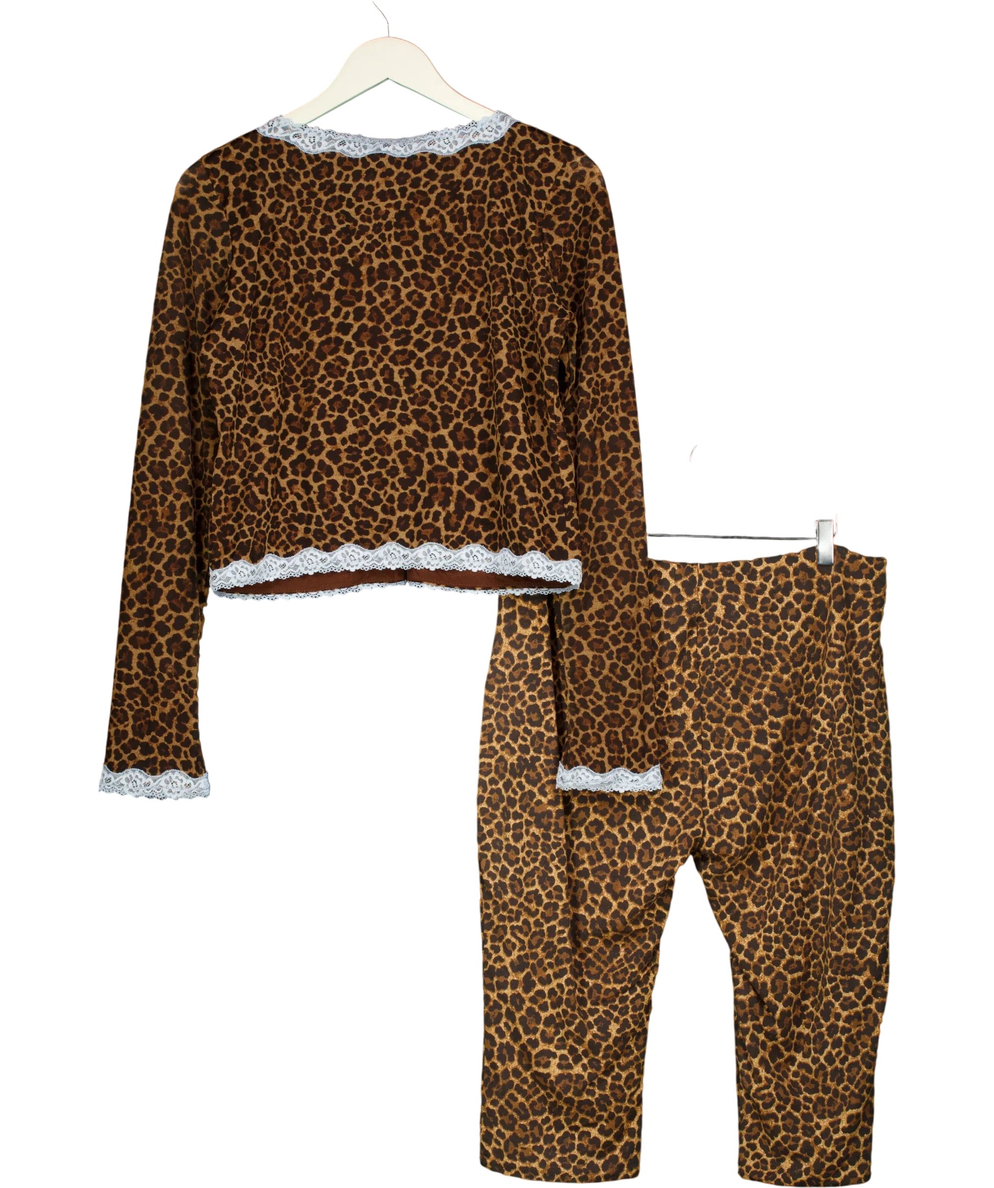 OH POLLY Orange 2-PIECE BROWN LACE TRIM Laksila Cardigan & Marlie Capri Set Leopard, size UK XL/XXL — back