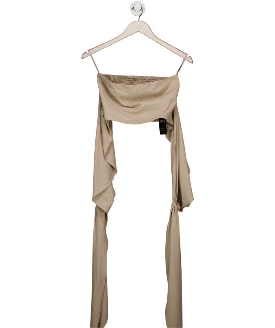 commense Beige Cotton & Line Crisscross Halter Tank Top UK XS