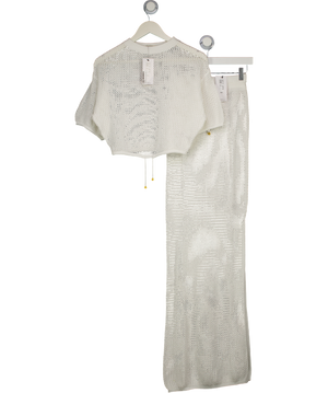 RIVER ISLAND 2-piece Ivory White Crochet Tie Waist Beach Top And Maxi Skirt Set UK XS