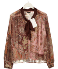ZARA Dusty Pink Paisley Printed Blouse With Bow UK L