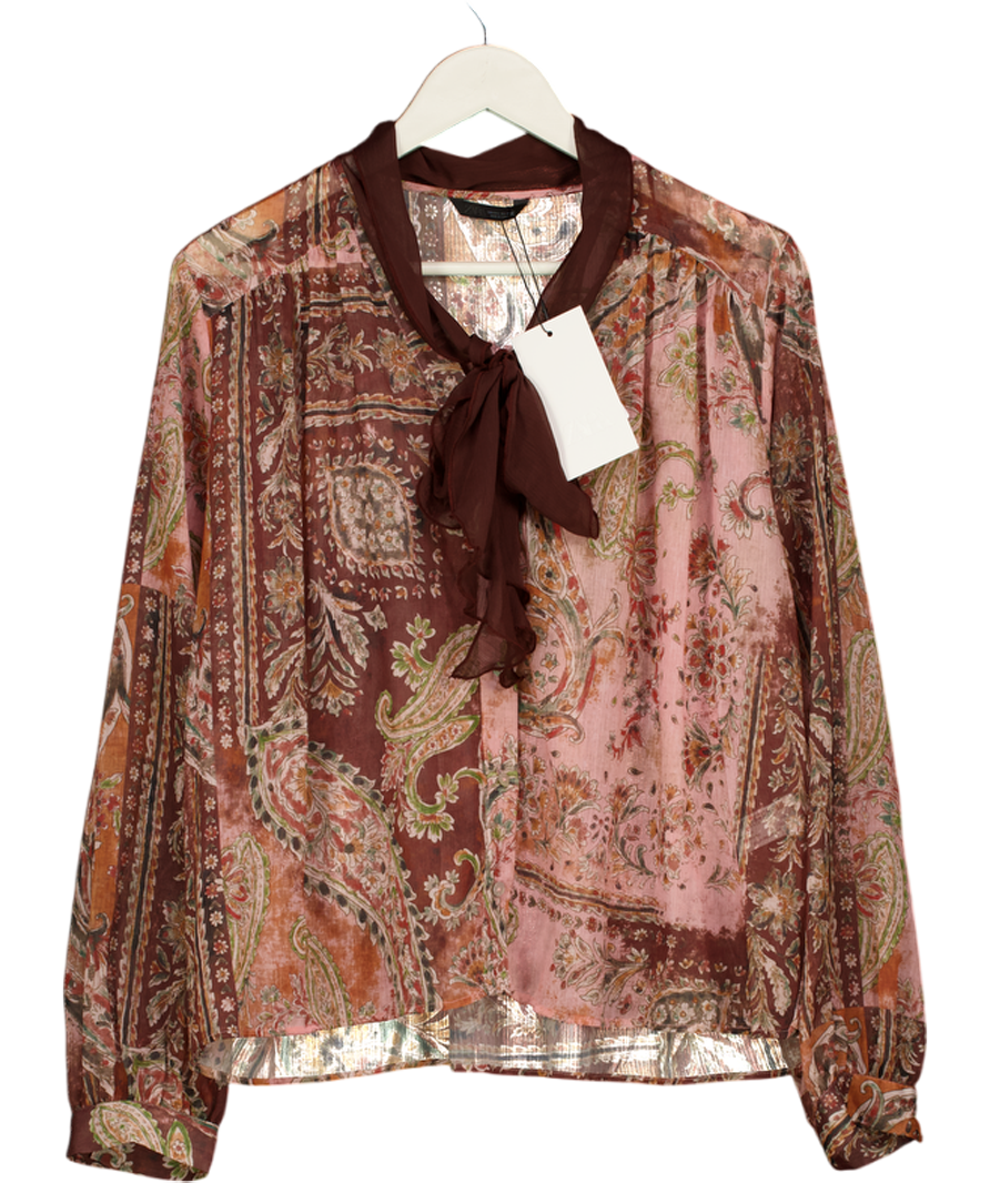 ZARA Dusty Pink Paisley Printed Blouse With Bow UK L