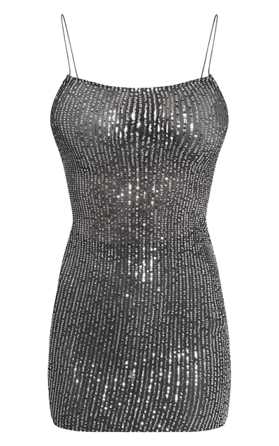 PrettyLittleThing Black Sheer Sequin Strappy Bodycon Dress UK 8