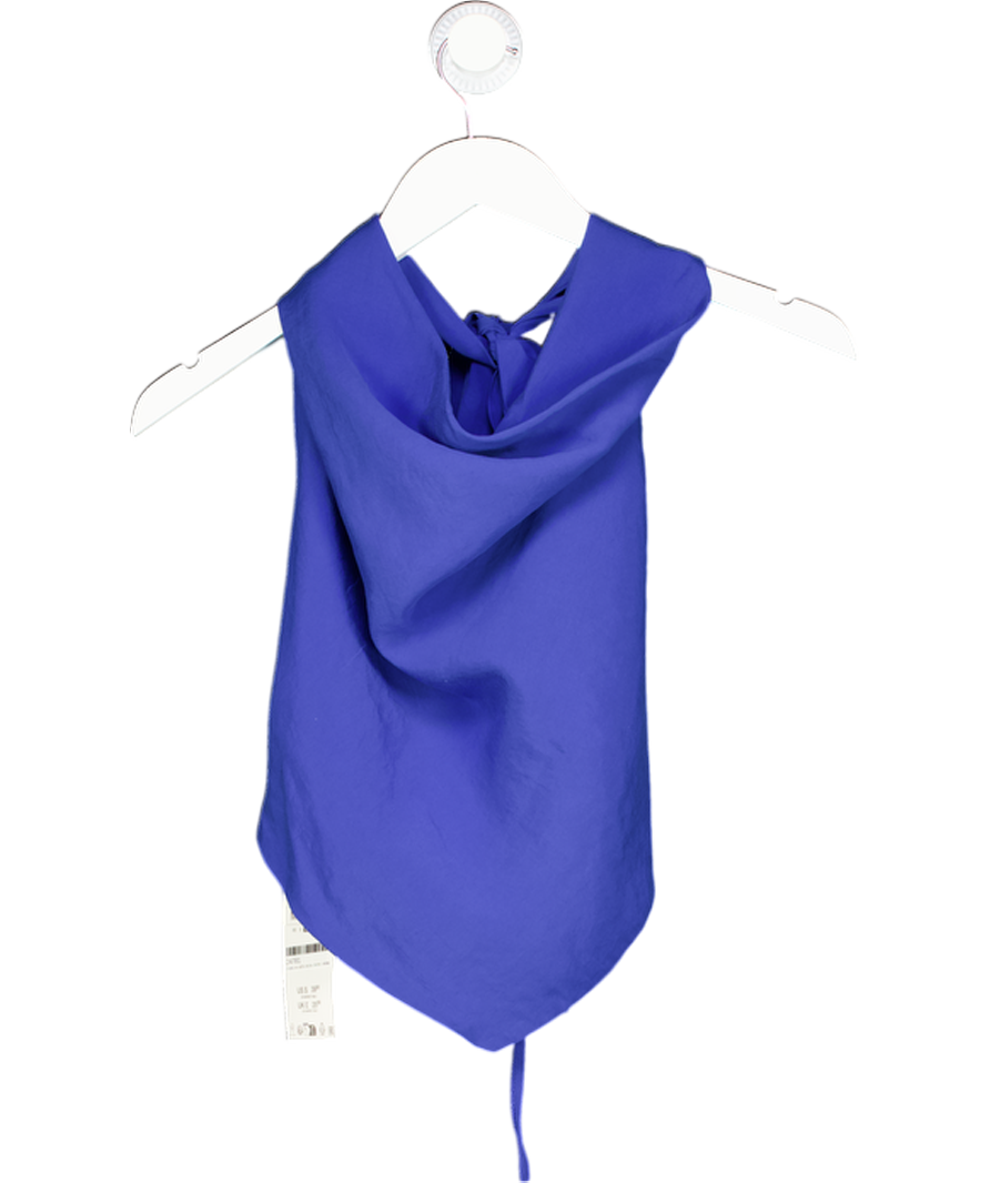 ZARA Blue Linen Halter Top UK M