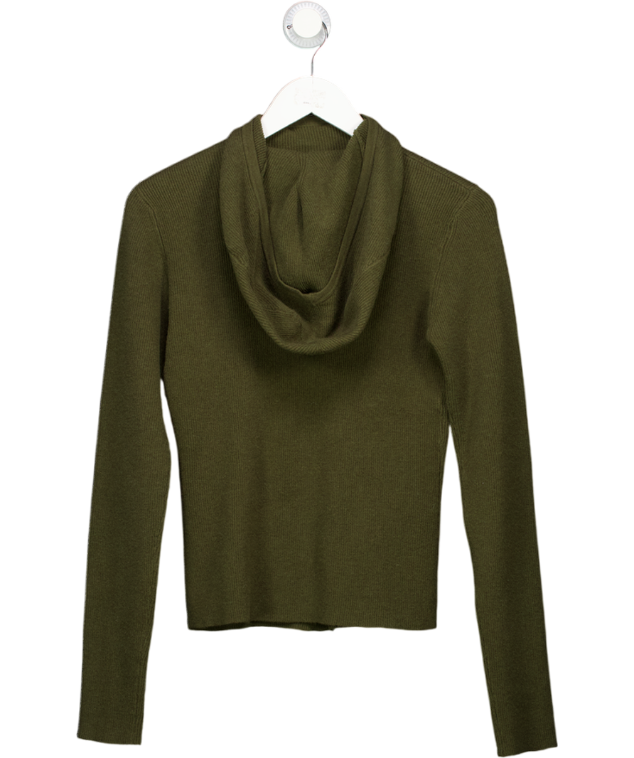 OVAL SQUARE Khaki Green Hooded Rib Knit Top UK S