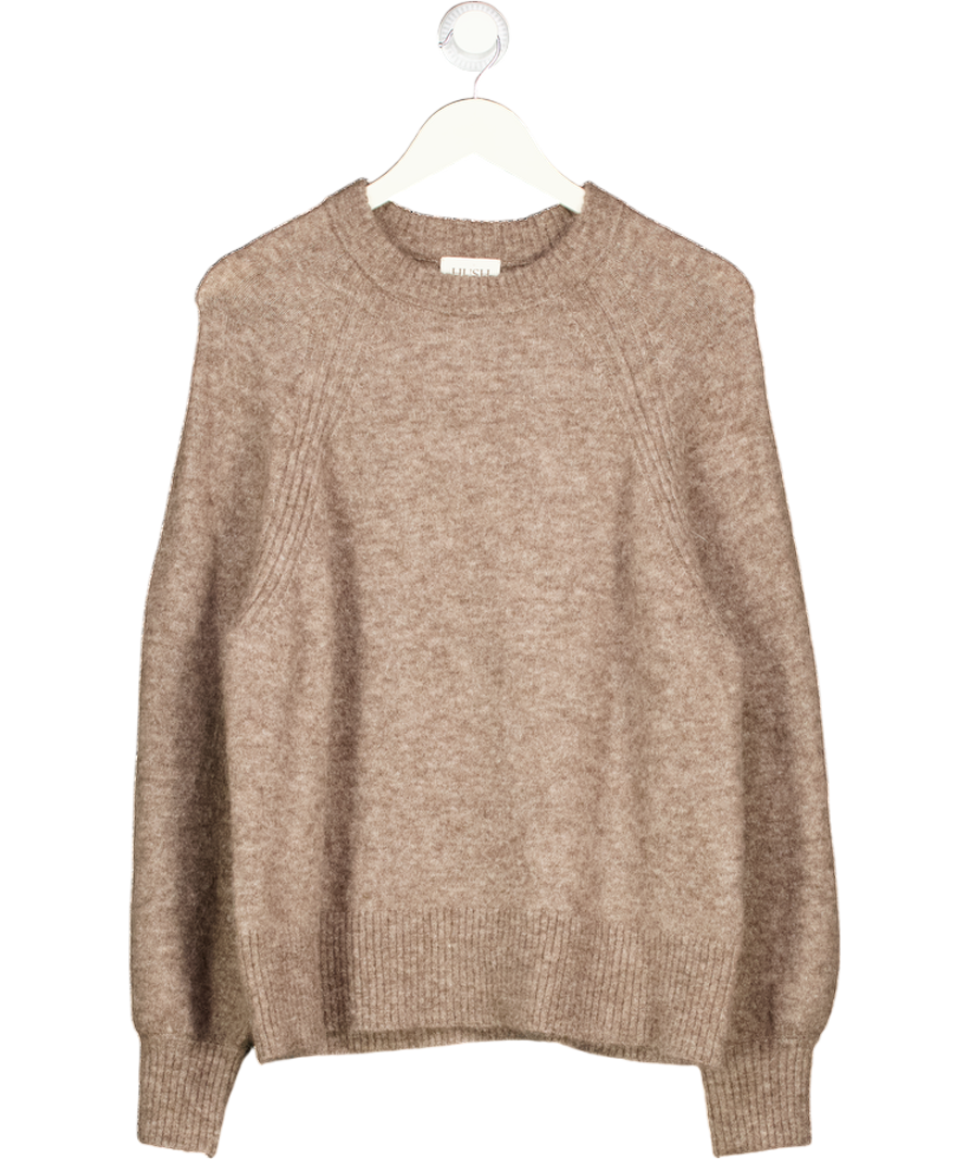 HUSH Taupe Brown Alpaca / Wool Blend Crew Neck Jumper UK S/M