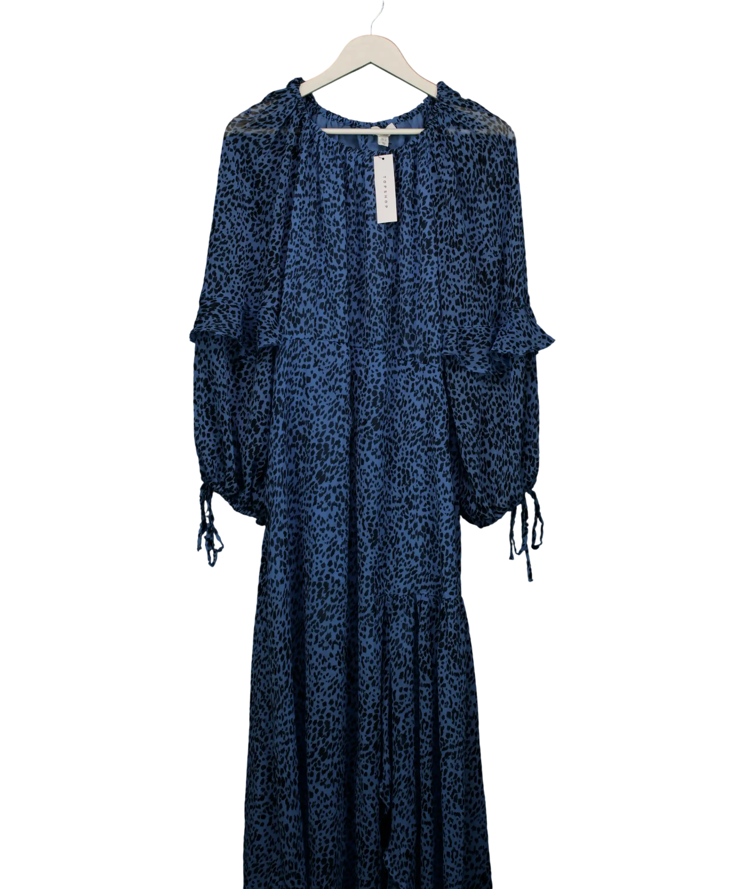 Topshop Blue Animal Leopard Print Midi Dress UK 14