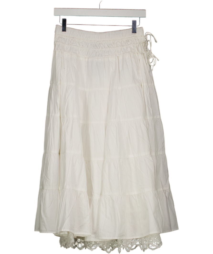 Reclaimed Vintage White Western Cowgirl Midi Skirt With Lace Hem UK 8