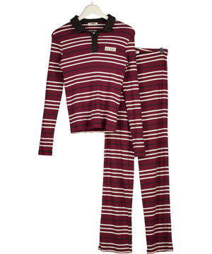 4th & Reckless 2-piece Liliana Burgundy Red Striped Top And Trouser Set UK S