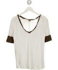 FREE PEOPLE We The Free Cream V-neck Contrast Short Sleeved Top UK S