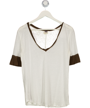 FREE PEOPLE We The Free Cream V-neck Contrast Short Sleeved Top UK S
