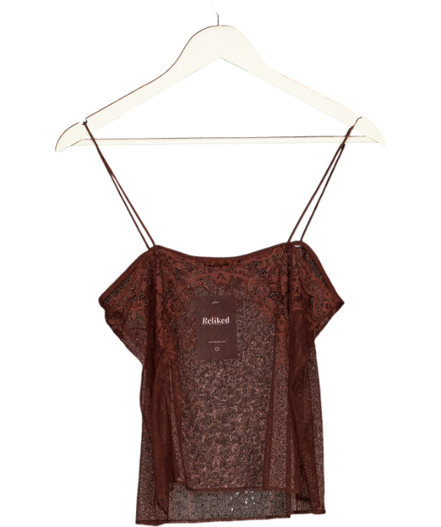 ZARA Brown Sheer Lace Cami Top UK S