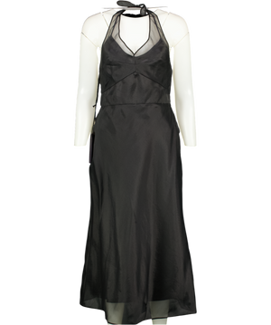 PRADA Black Re-edition 1995 Silk Organza Embroidered Logo Halterneck Dress IT40 UK 12