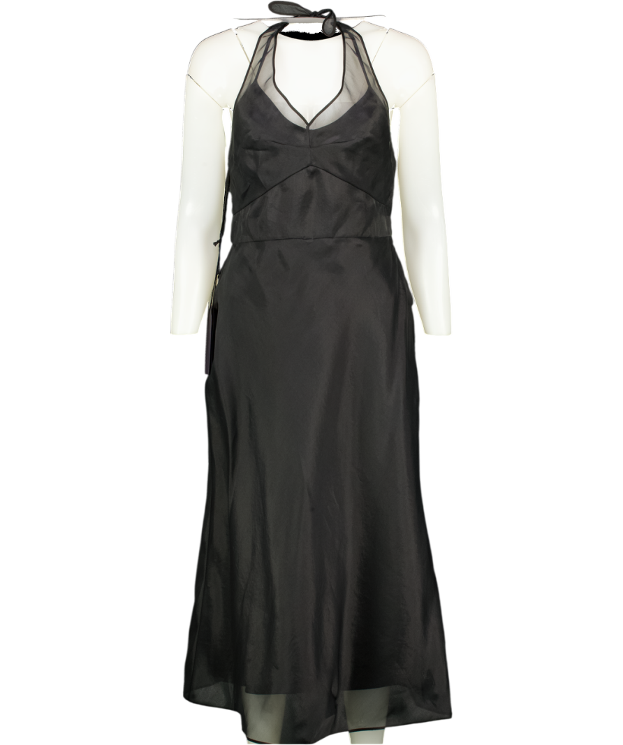 PRADA Black Re-edition 1995 Silk Organza Embroidered Logo Halterneck Dress IT40 UK 12
