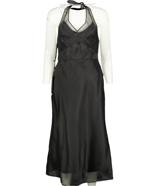 PRADA Black Re-edition 1995 Silk Organza Embroidered Logo Halterneck Dress IT40 UK 12