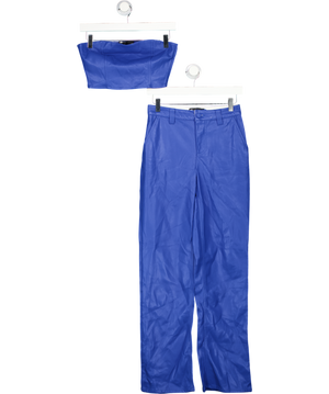 ASOS Design Bright Blue Faux Leather Bandeau Top And Trousers UK 4