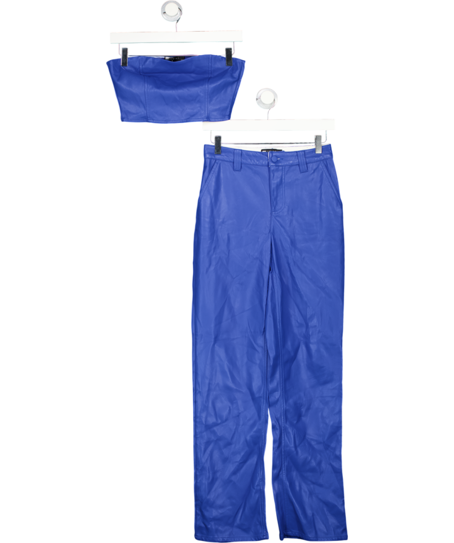ASOS Design Bright Blue Faux Leather Bandeau Top And Trousers UK 4