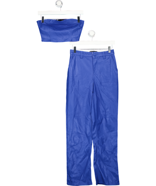 ASOS Design Bright Blue Faux Leather Bandeau Top And Trousers UK 4