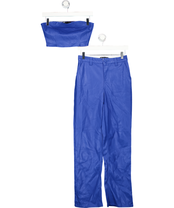 ASOS Design Bright Blue Faux Leather Bandeau Top And Trousers UK 4