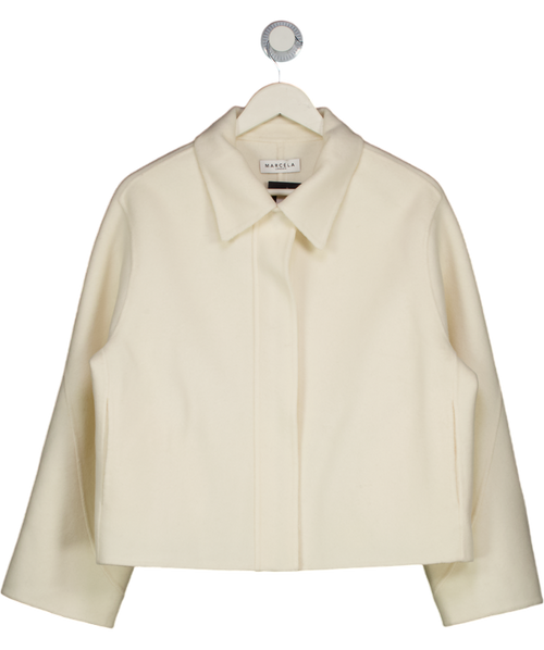 MARCELA LONDON Cream Cari 100% Wool Collared Bomber Ivory UK S/M