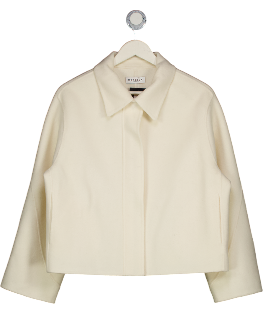 MARCELA LONDON Cream Cari 100% Wool Collared Bomber Ivory UK S/M
