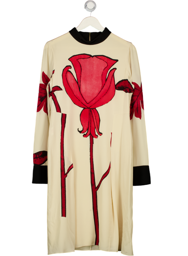 MARNI Cream Silk Tulip Printed Commessa Midi Dress It44 UK 12