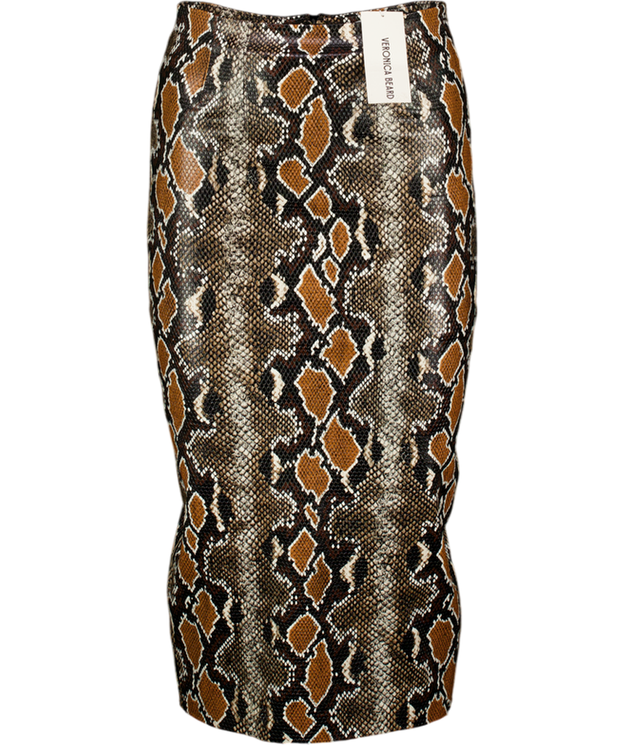 VERONICA BEARD Brown Kaliyah Snakeskin-print Faux Leather Pencil Skirt Sz00 UK XXS