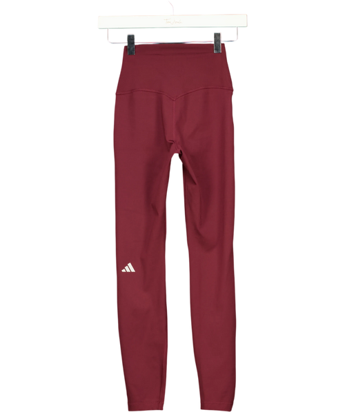 adidas maroon Three Stripes Studios Crossover Waistband Leggings, size UK XS — back