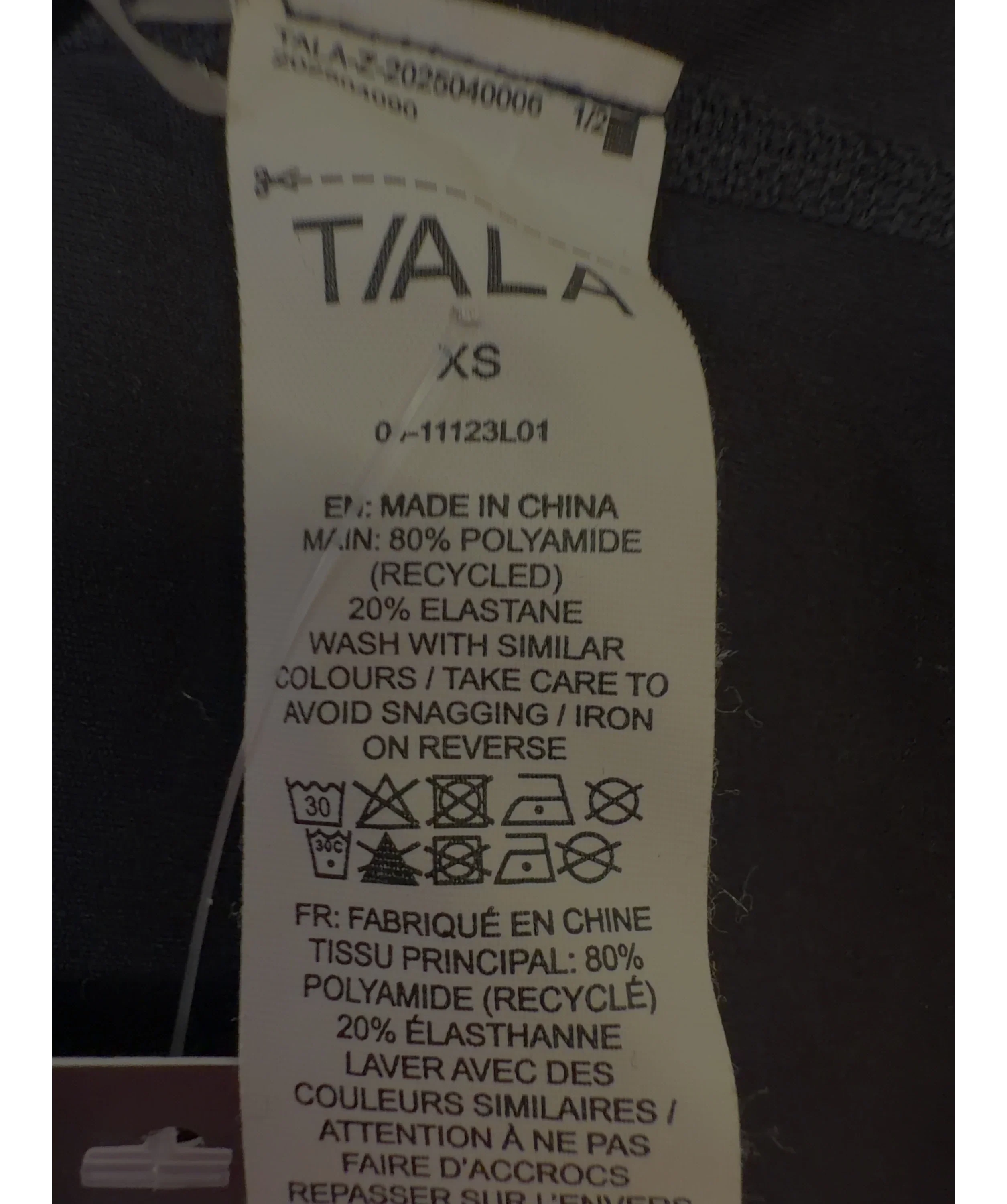 TALA Black Black Collared Activewear tops, size UK XS — label