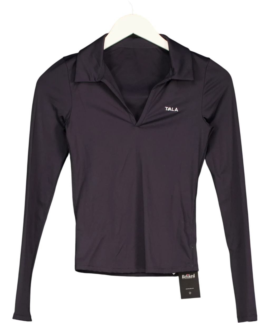 TALA Black Black Collared Activewear tops, size UK XS — front