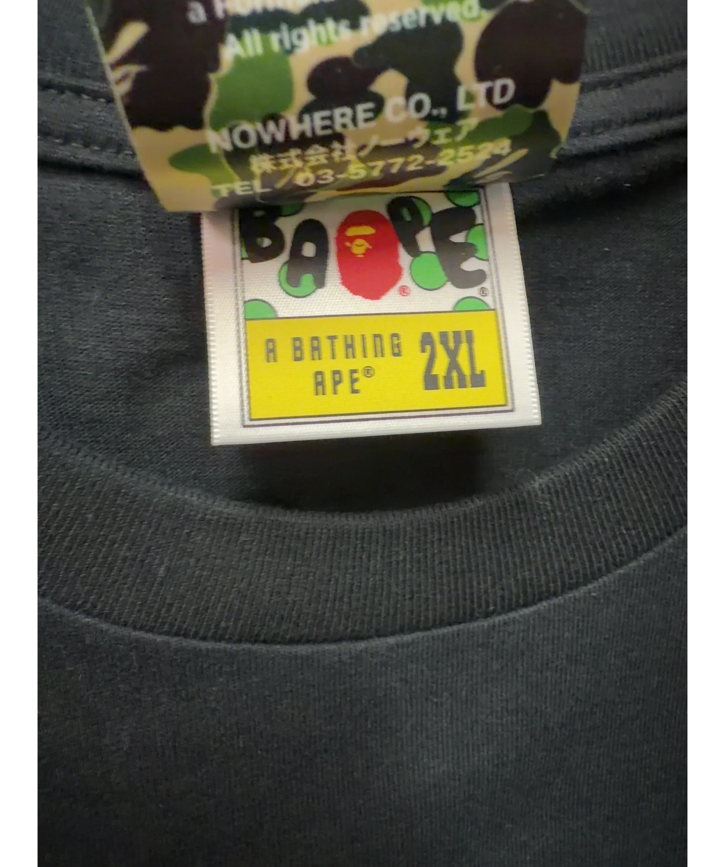 A Bathing Ape Black Colour, size UK XXL — care label