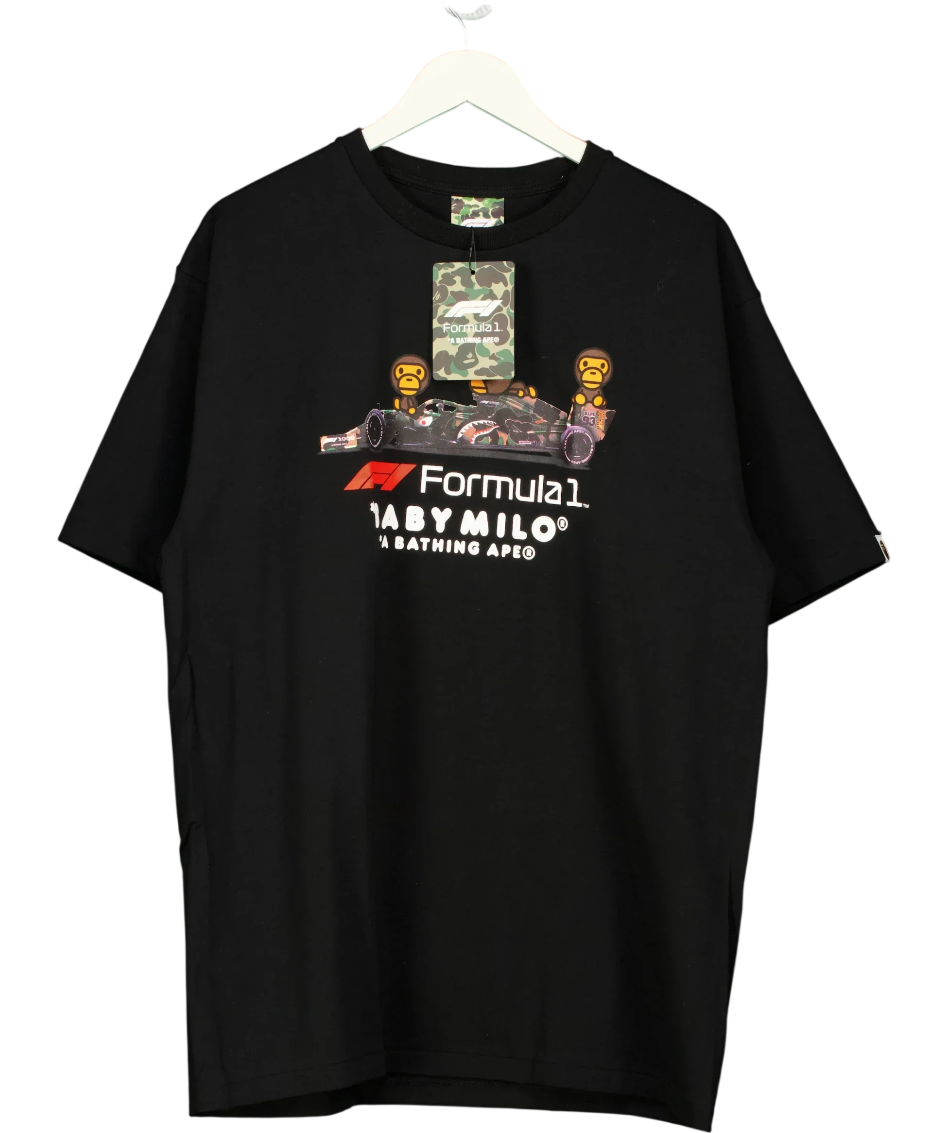 A Bathing Ape Black BAPE x F1 Baby Milo Photo Tee Black, size UK XXL — front