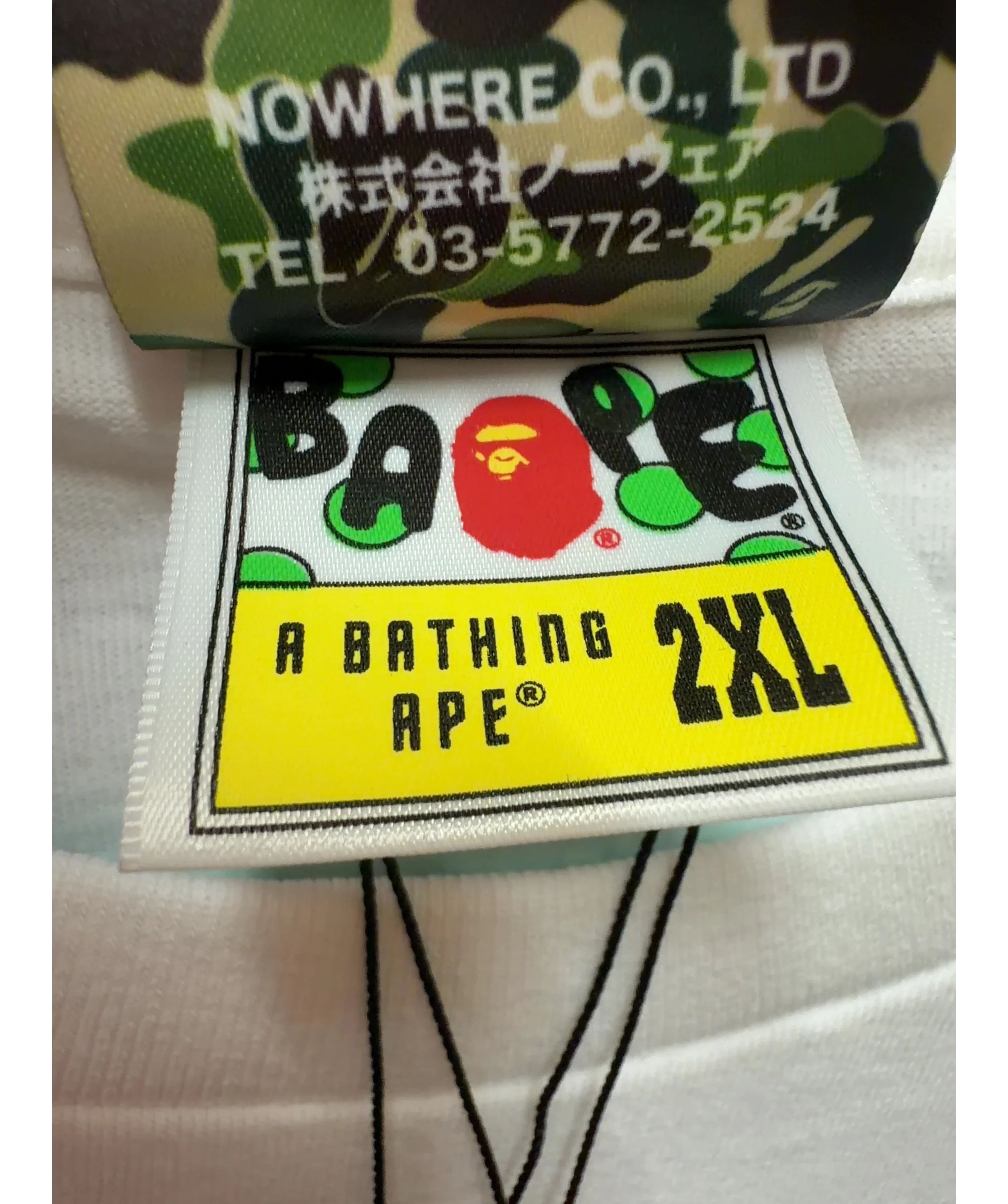 A Bathing Ape White BAPE x F1 Photo Ape Head Tee White, size UK XXL — care label