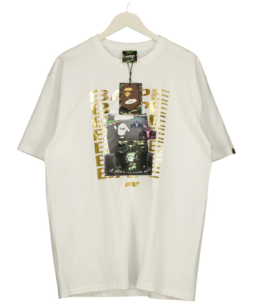 A Bathing Ape White BAPE x F1 Photo Ape Head Tee White, size UK XXL — front
