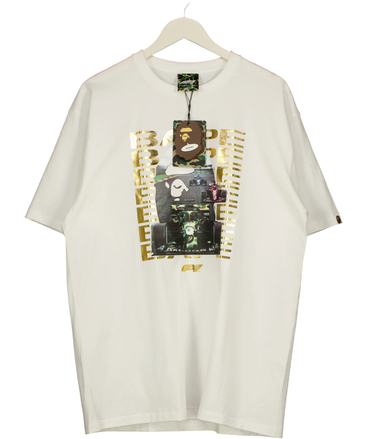 A Bathing Ape White BAPE x F1 Photo Ape Head Tee White, size UK XXL — front