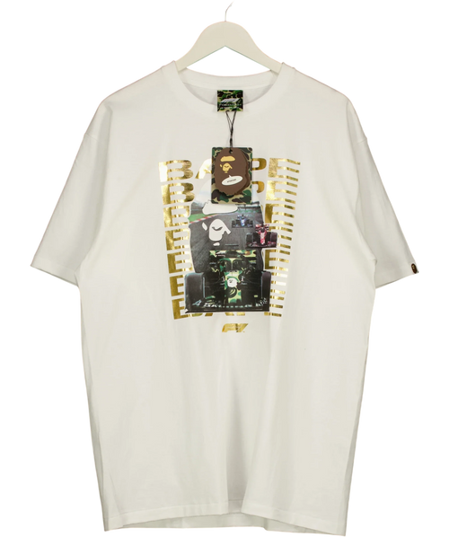 A Bathing Ape White BAPE x F1 Photo Ape Head Tee White, size UK XXL — front