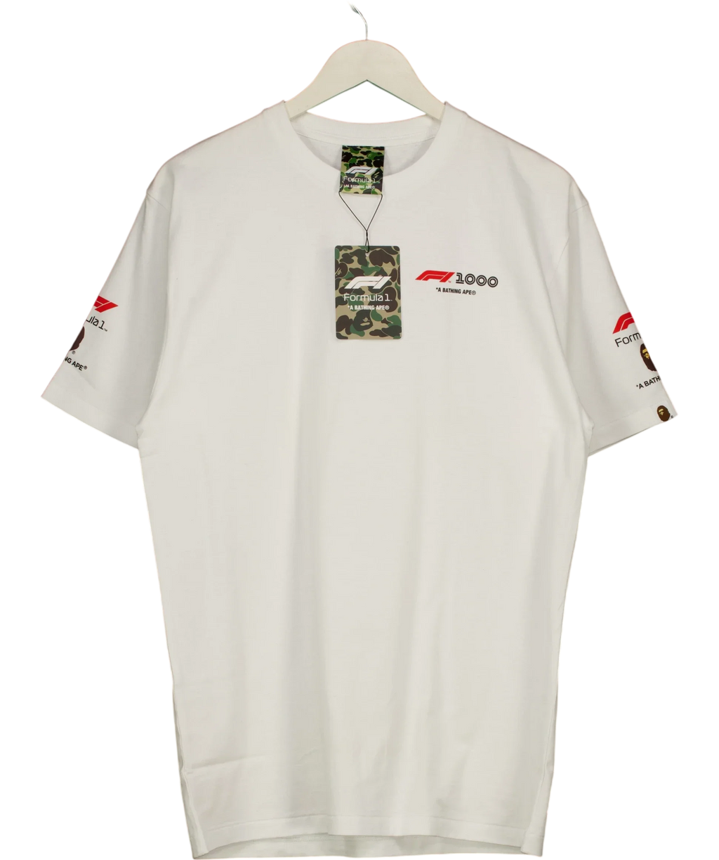 A Bathing Ape White BAPE x F1 Photo Ape Head Tee White, size UK XL — front