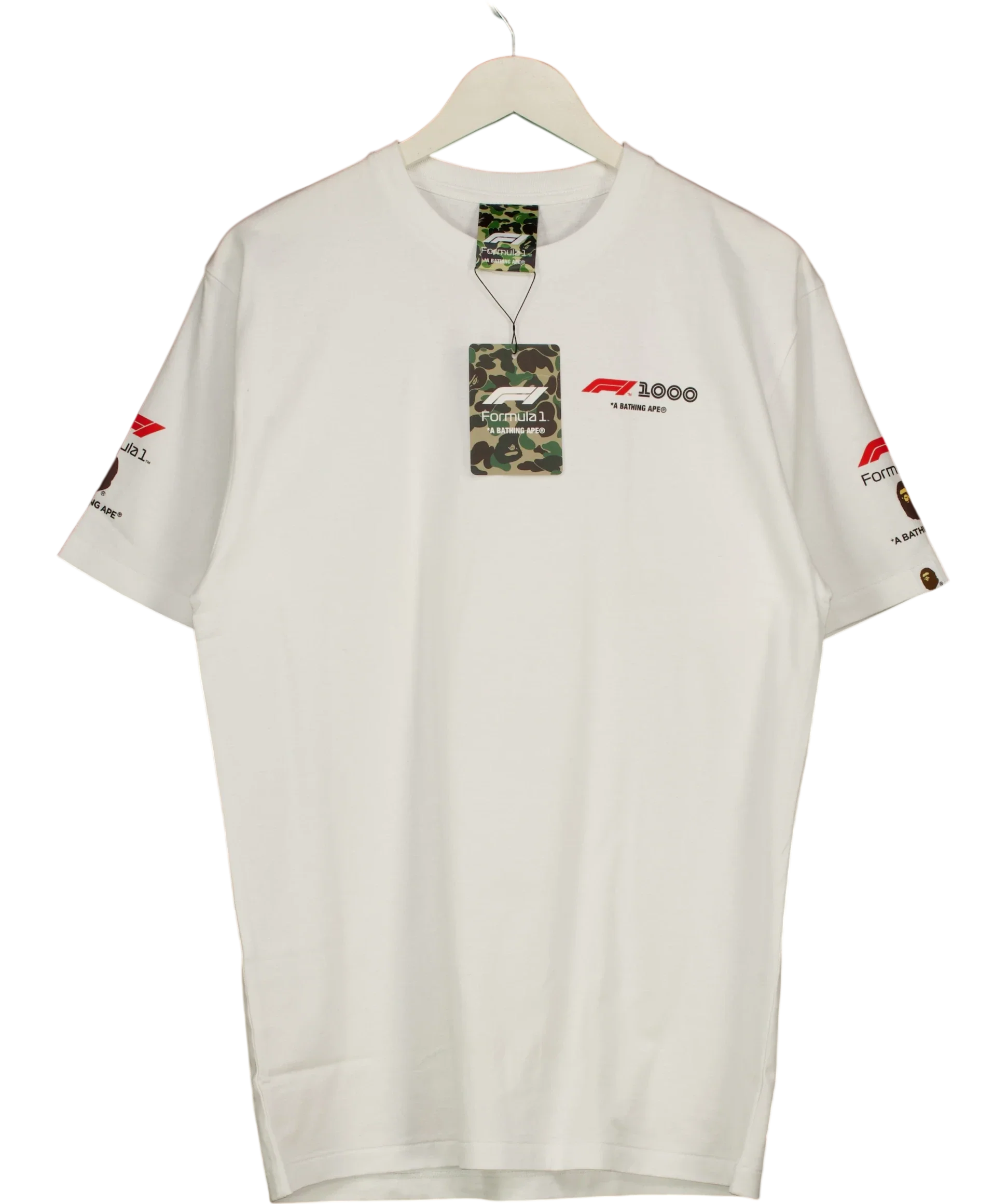 A Bathing Ape White BAPE x F1 Photo Ape Head Tee White, size UK XL — front